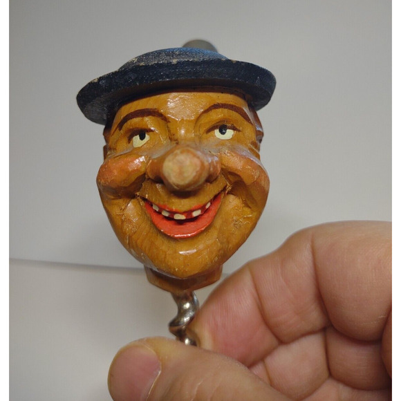 ANRI Hand Carved And Painted Corkscrew Smiling Man Barware Vintage Bar Tool - Picture 2 of 7